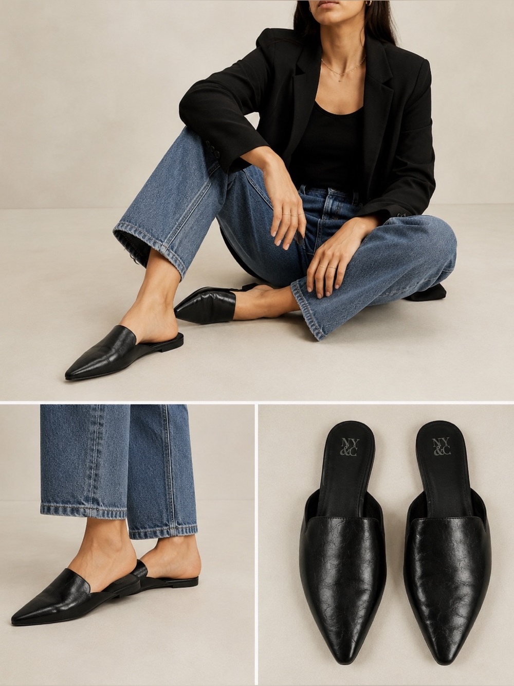 New York & Company Black Mules Sleek Minimalist Design